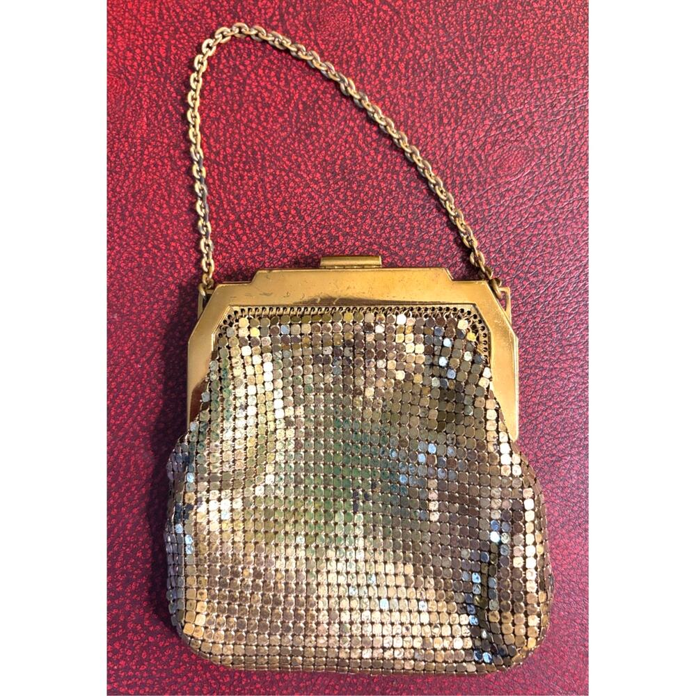 Antique WHITING & DAVIS 1930s Gold Mesh Purse With Ornate Rhinestone Clasp - Picture 2 of 13